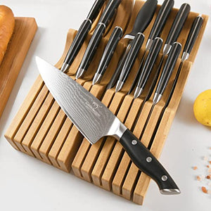Kitchen Knife Set, 14 Pieces Damascus Steel Knife Block Sets with Bamboo Knives Drawer Organizer, Perfect for Home and Chefs, Premium Knife Holder, Gift for Christmas and Housewarming