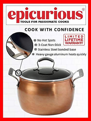 Epicurious Cookware Classic Collection- Induction Dishwasher Safe Oven Safe Non-stick, 11 Piece Aluminum Copper Cookware Set