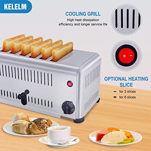 KELELM 6 Slice Toaster Stainless Steel,110V 1680W Upgrade Electric Commercial Bread Toaster Bagel Toaster 6 Slot Wide Metal Toaster Countertop Toaster with Tongs for Restaurant House Use