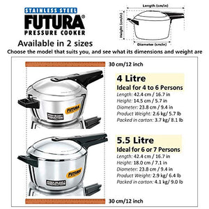 Futura Stainless Steel Pressure Cooker, 4.0 Litre