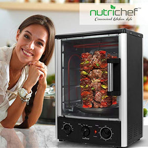 Nutrichef Upgraded Multi-Function Rotisserie Oven - Vertical Countertop Oven with Bake, Turkey Thanksgiving, Broil Roasting Kebab Rack with Adjustable Settings, 2 Shelves 1500 Watt - AZPKRT97