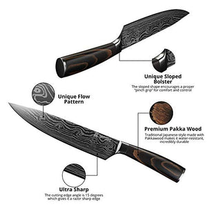 Yatoshi 7 Knife Block Set - Pro Kitchen Knife Set Ultra Sharp High Carbon Stainless Steel with Ergonomic Handle