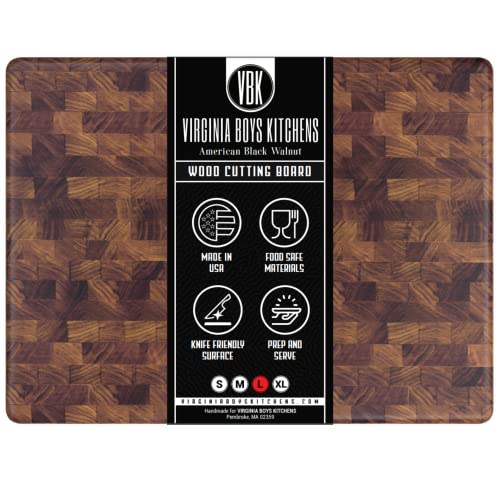 Made in USA Walnut Cutting Board by Virginia Boys Kitchens - Butcher Block made from Sustainable Hardwood (End Grain - 18x14)