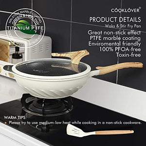 Non-stick induction cookware set -pack -15-White & 12.6inch Non-stick induction wok pan with cooking utensils - White
