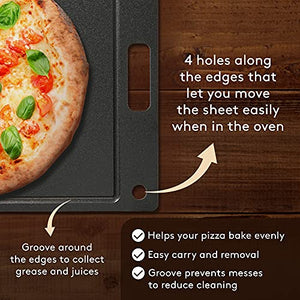 Pizza Steel for Oven, High Performance Steel Pizza Stone with Pizza Recipe book, Felt Storage Bag, Pastry Baking Mat, 2-in-1 Bench Scraper Tool, Crispy Pizza in Just 2-4 Min (five pieces pizza steel)