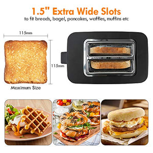 Toaster 2 Slice, Stainless Steel Bread Toaster, Extra Wide Slot Toaster with Bagel Gluten-Free Cancel Function 6-Shade Setting, Black