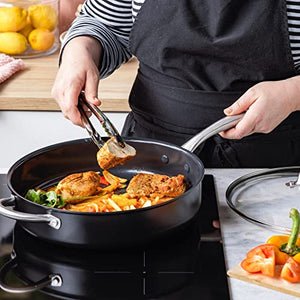 GreenPan Prime Midnight Hard Anodized Healthy Ceramic Nonstick, 5QT Saute Pan Jumbo Cooker with Helper Handle and Lid, PFAS-Free, Dishwasher Safe, Oven Safe, Black