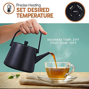 Magic Mill Electric Kettle - Pour Over Kettle with Temperature Control and Built-In Stopwatch for Coffee and Tea Brewing - Temperature Holding Stainless Steel Tea Kettle in Matte Black Finish