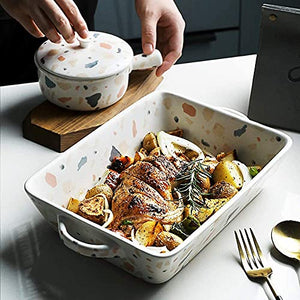 PDGJG Ceramic Baking Set Porcelain Oven to Table Dish Oven Roasting Dish Roaster Baker Lasagne Dish (Color : Multi-colored, Size : Small)