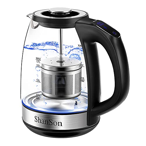 ShanSon Electric Kettle with Tea Infuser 1.7L Temperature Control Glass Electric Tea Kettle 1500W Fast Heating Water Boiler BPA Free Electric Teapot with 7 Presets Auto-Off & Boil-Dry Protection