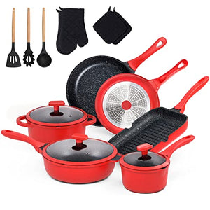Cookware Sets, imarku Pots and Pans Set 16-Piece Nonstick Cookware Sets with Cooking Pan Small Pot Scratch Resistant, Red