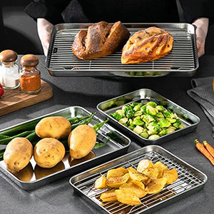 PDGJG 2PCS / Set Non-Stick Baking Tray Stainless Steel Cake Bread Cooling Rack Suit Grid Line Bakeware Plate Kitchen Cooking Tools (Size : Small)
