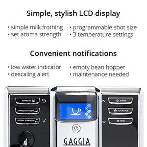 Gaggia Anima Coffee and Espresso Machine, Includes Steam Wand for Manual Frothing for Lattes and Cappuccinos with Programmable Options