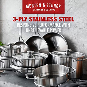 Merten & Storck Tri-Ply Stainless Steel Induction 14 Piece Cookware Pots and Pans Set, Multi Clad, Oven Safe, Silver