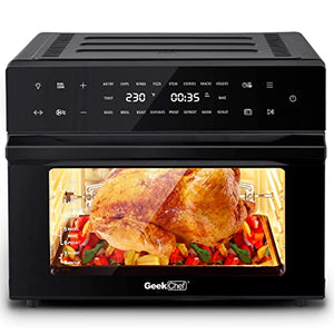 Geek Chef 31QT Air Fryer Toaster Oven Combo, 18-in-1 Digital Convection Countertop Oven, with Extra Large Family Size, Fit 13" Pizza, 6 Slices Toast,, with Rotisserie and Dehydrate, Bake, Digital LCD Screen, 6 Accessories Included, 1800w, Black