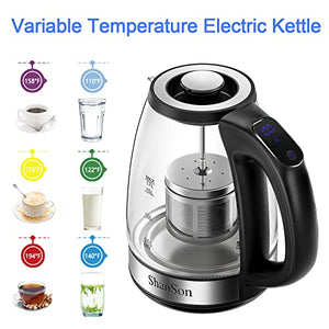 ShanSon Electric Kettle with Tea Infuser 1.7L Temperature Control Glass Electric Tea Kettle 1500W Fast Heating Water Boiler BPA Free Electric Teapot with 7 Presets Auto-Off & Boil-Dry Protection
