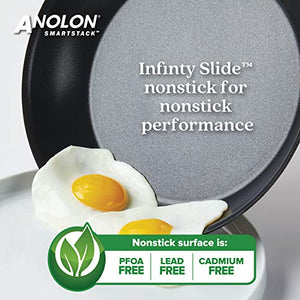 Anolon Smart Stack Hard Anodized Nonstick Cookware, 11 Piece Set, Black