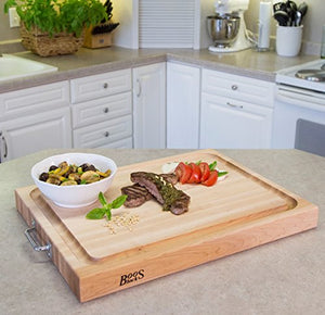 John Boos Block RAFR2418 Reversible Maple Edge Grain Cutting Board with Juice Groove and Chrome Handles, 24 Inches x 18 Inches x 2.25 Inches
