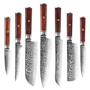 Kitchen Knife Sets, 7PCS Damascus Steel Knife Set Japanese Vg10 Stainless Steel Chef Santoku Knife Cleaver Bread Paring Knife Cooking Tools (Color : DMHM21-7pc)