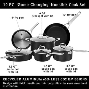 MSMK 10-Piece Nonstick Cookware Pots and Pans Set, Heat Evenly, Burnt also Non stick, Induction, Scratch-resistant, Cleaned Easily, Dishwasher Safe PFOA-Free Cooking Pan Sets
