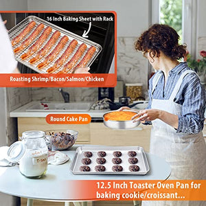TeamFar Bakeware, Stainless Steel Bakeware Sets with lids, Baking Sheet with Rack, Toaster Oven Pan & Pizza Pan, Lasagna Pan with Lids, Square & Round Cake Pan with Lids, Muffin & Loaf Pan, Healthy