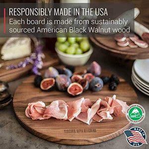 Made in USA Walnut Cutting Board by Virginia Boys Kitchens - Butcher Block made from Sustainable Hardwood (Round - 13.5)