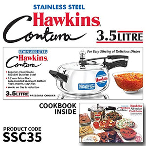 Hawkins SSC35 Induction Base Stainless Steel Pressure Cooker, 3.5L, Silver