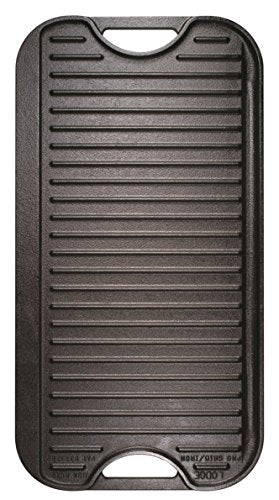 Lodge Pre-Seasoned Cast Iron Reversible Grill/Griddle With Handles, 20 Inch x 10.5 Inch & Cuisinart CGPR-221, Cast Iron Grill Press (Wood Handle)