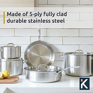 Kitchara 18/10 Stainless Steel Cookware - Non Toxic, 5 Ply & Fully Clad Stainless Steel - Professional Chef Quality 10 Piece Pot and Pan Set with Frying Pans, Saucepans, Saute Pan, and Stockpot