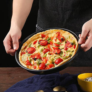 PDGJG 6/8/9/10 inch Round Pizza Plate Pizza Pan Deep Dish Tray Carbon Steel Non-stick Mold Baking Tool Baking Mould Pan Pattern (Color : 6inch black 04)