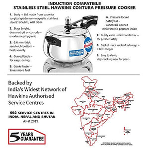 HAWKINS Hawkins Stainless Steel Contura Induction Compatible Pressure Cooker, 5 Litre, Silver (SSC50), Medium