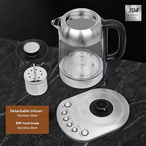 Davivy Electric Kettle Temperature Control With Tea Infuser, Keep Warm +4 Variable Presets Electric Tea Kettle, 1500W Water Boiler with Dry Boil Protection, 1.7L Smart Electric Glass Kettle