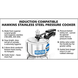 Hawkins Stainless Steel Pressure Cooker, 1.5 Liter, Silver