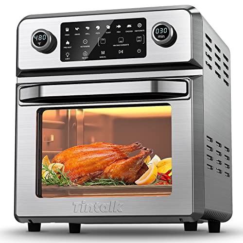 TINTALK Air Fryer Oven 16-Quart: 10-in-1 Airfryer Toaster Oven Combo - 1700W Large Airfryer Convection Oven Countertop Combo with Rotisserie | Dehydrator, Silver, AF520T