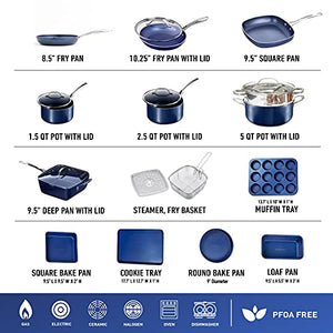 Granitestone Blue 20 Piece Pots and Pans Set, Complete Cookware & Bakeware Set with Ultra Nonstick Durable Mineral & Diamond Surface, Stainless Stay Cool Handles Oven & Dishwasher Safe, 100% PFOA Free