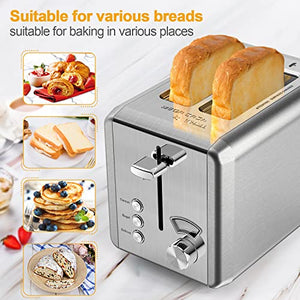 Toaster 2 slice whall Stainless Steel Toasters with Bagel,Cancel,Defrost Function,Removable Crumb Tray,1.5in Wide Slot,6 Bread Shade Settings,for Various Bread Types (850W)