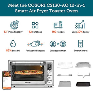 COSORI Air Fryer Toaster, 12-in-1 Convection Countertop Oven 32QT XL Large Capacity, 100 Recipes & 6 Accessories Included CS130-AO, 30L, Wifi-Sliver & C130-FB Toaster Oven Accessory BPA Free, 30L