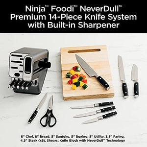 Ninja K32014 Foodi NeverDull Premium Knife System, 14 Piece Knife Block Set, & C38000 Foodi NeverStick Premium 8-Piece Cookware Set with Glass Lids, Hard-Anodized, Slate Grey