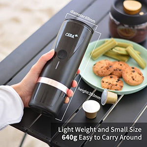 CERA+ Portable Mini Espresso Machine, 12V/24V Rechargeable Car Coffee Maker with Self-Heating, 20 Bar Pressure Compatible with NS Pods & Ground Coffee for Travel, Camping, Office, Home