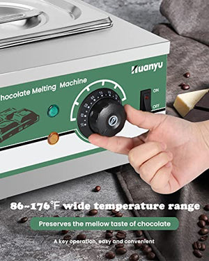 Huanyu Chocolate Tempering Machine 86~176℉ Commercial Electric Melting 2-Pot 9LBs Stainless Steel Food Warmer Professional Heated Chocolate Melter with Lid for Catering Restaurant Canteen Home Party