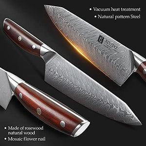 Knife Set, 7 PCS Kitchen Knives Set 60±2 HRC Damascus Steel with Rosewood Handle Scissors Acacia Wood Professional Knife Block Set Kitchen Knife Set BY ZZYY