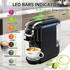 Pod Coffee Maker Single Serve, HiBREW 5-in-1 Espresso Machine for Pods, Kcup*/Nes* Original/DG*/ESE Pod/Espresso Powder Compatible, Cold/Hot Mode, 20 oz Removable Reservoir, LED Bars Indicator, 19 Bar