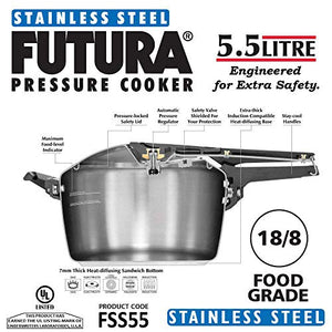 Hawkins-Futura F-56 Futura Induction Compatible Pressure Cooker, 5.5-Liter, Stainless Steel