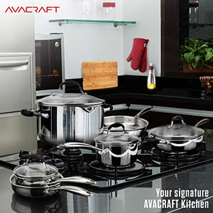 AVACRAFT 18/10 Stainless Steel Cookware Set, Premium Pots and Pans Set, High Quality Kitchen Essentials for cooking, Multi-Ply Body Stainless Steel Pan Set, 10-Piece Sets