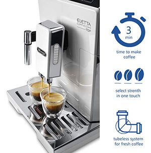 Delonghi super-automatic espresso coffee machine - with an adjustable silent ceramic grinder, double boiler, milk frother for brewing espresso, cappuccino, latte & macchiato, Eletta ECAM 45760