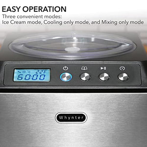 Whynter ICM-201SB Upright Automatic Ice Cream Maker 2 Quart Capacity Built-in Compressor, no pre-Freezing, LCD Digital Display, Timer, Stainless Steel Mixing Bowl, 2.1