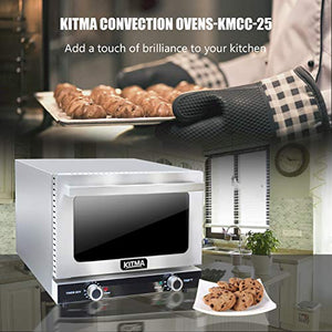 KITMA 26L Countertop Convection Oven - Commercial Toaster Oven with 3 Toasting Racks, 1440W Efficient Heating, Stainless Steel, Silver