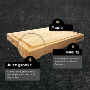 Large Wood Cutting Board from North American Maple - A Reversible Butcher Block that Comes with Juice Groove for Cutting Meat and Juicy Veggies Easily - Large Chopping Board - Maple - 20x16x1.5 inches
