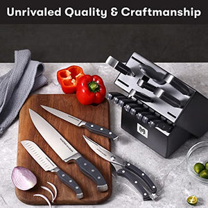 19-Piece Premium Kitchen Knife Set With Wooden Block | Master Maison German Stainless Steel Cutlery With Knife Sharpener & 8 Steak Knives (Gray)