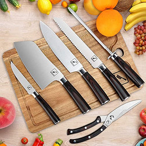 imarku Knife Set with Block, Cutting Board and Cleaver - Stainless Steel Kitchen Knife Set with Sharpener - Chef Knife Sets for Kitchen with Block - Set of 11